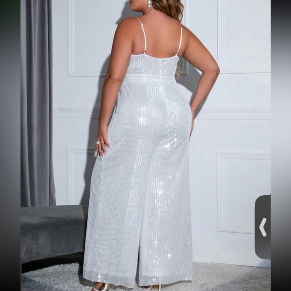 Plus Size Plunging Neck Sequin Cami Jumpsuit - Picture 2 of 9